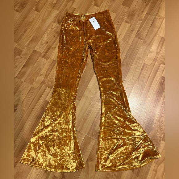 🌺Daisy Del Sol Crushed Velvet Stretchy Pull On Bell Bottom/Flare Pants Sz S NWT - Picture 2 of 8